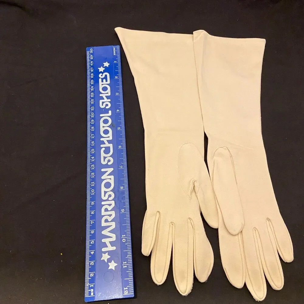 #6241 Vintage Womens Dress Long Opera Creme color Gloves Size S-M